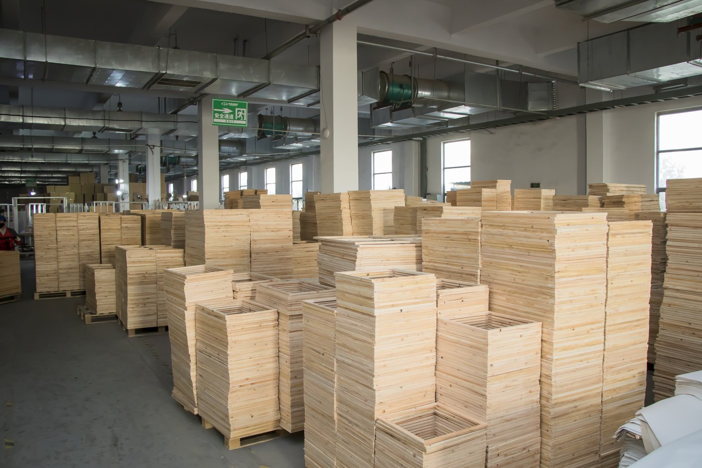 Prepared wooden frames stacked for repeat canvas production